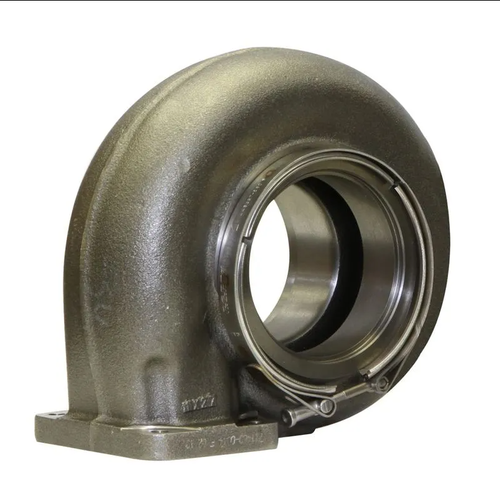 Garrett GT55 turbine housing kit, 1.24 A/R, angled view showing v-band clamp outlet and mount flange
