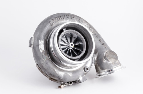 Garrett GTX4202R Super Core CHRA 451888-0044, angled front view showing compressor wheel, housing and oil fitting