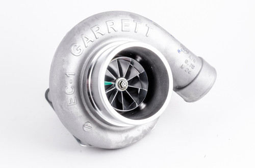 Garrett GTW3884 Super Core turbo CHRA, front angled view showing compressor wheel and housing