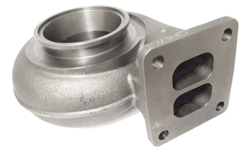 Garrett GTW36 divided T4 turbine housing, 0.70 A/R, showing T4 flange with bolt holes and 3.5in V-band outlet