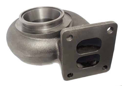 Garrett GTW36 divided T4 turbine housing, 1.15 A/R, showing T4 inlet flange and V-band outlet.