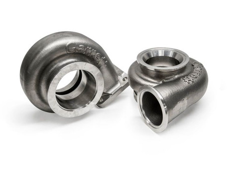 Garrett G40 turbine housing kit, two v-band cast units shown side by side, 1.19 A/R, wastegate flange visible