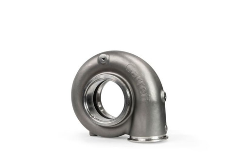 Garrett G55 turbine housing, 1.24 A/R, V-band in/out, angled view showing bare cast metal finish