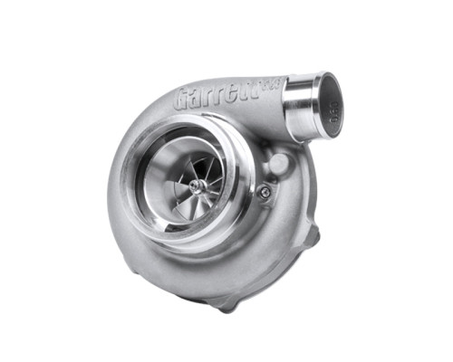 Garrett GTX3071R Gen II Super Core turbo, front angle showing compressor wheel and housing with outlet flange