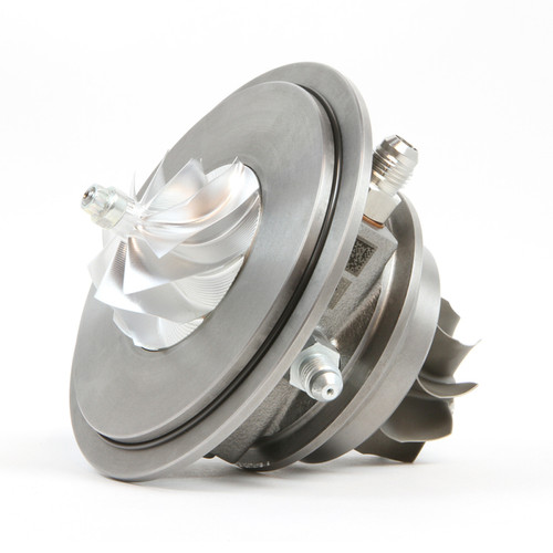 Garrett G25-700 G-Series II CHRA turbo cartridge, angled view showing billet compressor wheel and oil fittings