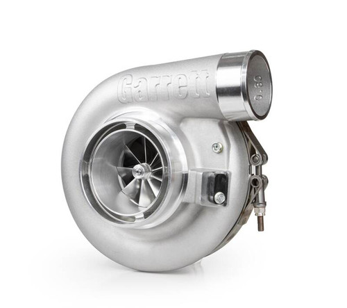 Garrett G40-1000 G-Series II Super Core turbo, side angle view showing compressor wheel, housing and oil fittings