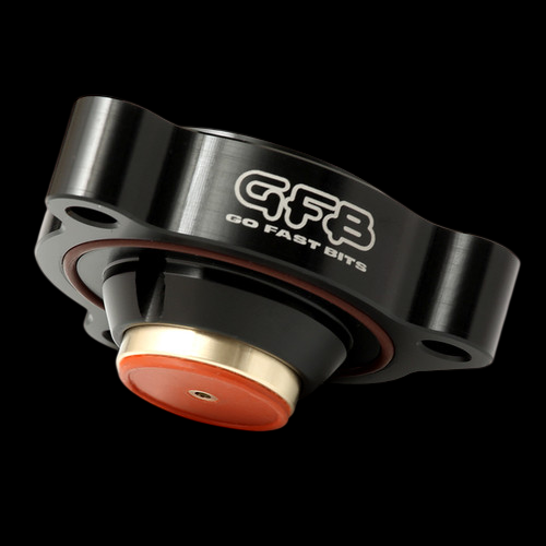 GFB DV+ diverter valve for Toyota C-HR, angled view showing black body, GFB logo, and orange piston seal