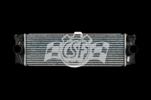 CSF OEM intercooler for 07-09 Dodge Sprinter 2500 3.0L, front view showing tube and fin core, side inlet and outlet end tanks.