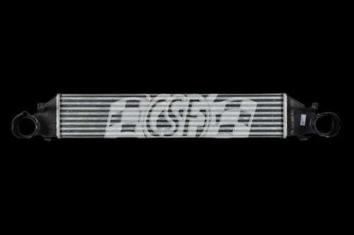 CSF OEM intercooler for 03-05 Mercedes C230 1.8L, front view showing tube fins and both end tank fittings.