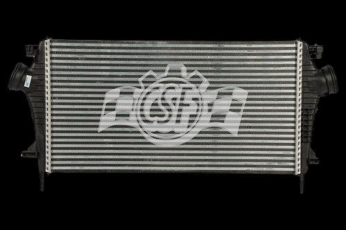 CSF OEM intercooler for 2011 Saab 44079 2.0L, front view showing tank inlet and outlet fittings