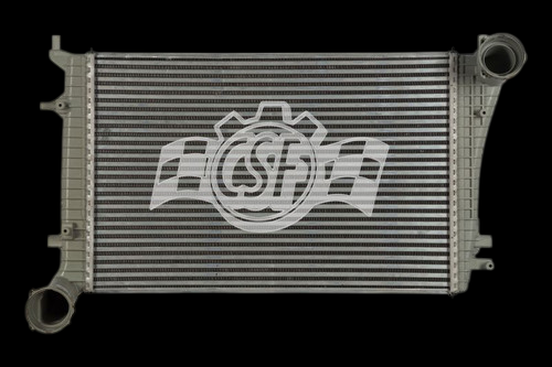 CSF OEM intercooler for 05-07 VW Jetta 1.9L, front view showing tank inlet and outlet fittings