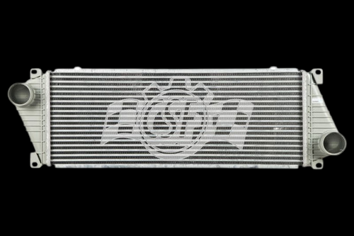 CSF OEM intercooler for 2003 Dodge Sprinter 2500 2.7L, front view showing inlet and outlet pipes with mounting tabs
