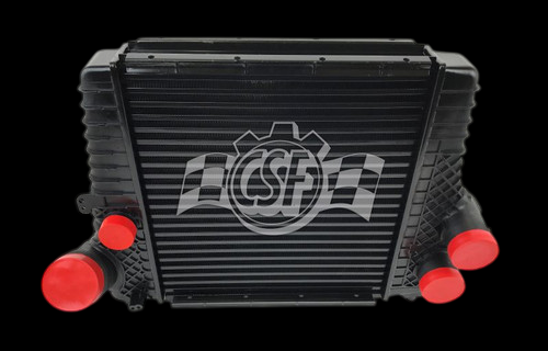 CSF intercooler for 2013-2014 Ford F-150 3.5L, front view showing four red end caps and CSF logo