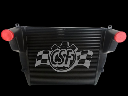 CSF 06-94 Peterbilt 377-379 OEM intercooler, front view showing red end caps and CSF logo
