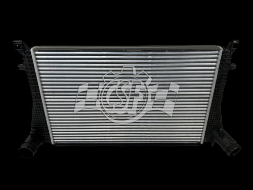 CSF Audi A3 turbo intercooler, front view showing bar and plate core with black end tanks and inlet outlet fittings
