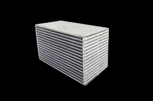 CSF Water/Air Bar & Plate Intercooler Core shown at an angle, displaying stacked bar and plate cooling fins.