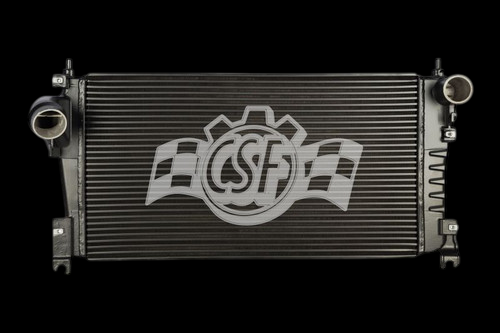 CSF intercooler for 06-10 GMC Sierra 2500HD 6.6L, front view showing inlet and outlet end tanks with mounting brackets