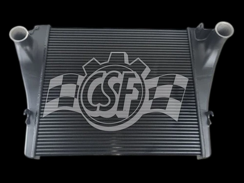 CSF OEM intercooler for 07-10 Volvo VHD104F 12.1L, front view with two inlet/outlet end tanks and tube fin core