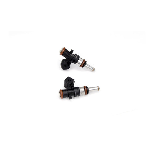 DeatschWerks 900cc fuel injectors, set of two, angled view showing electrical connector and O-ring seals