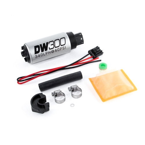 DeatschWerks DW300 fuel pump with wiring, hose clamps, rubber mount and install kit for 240SX
