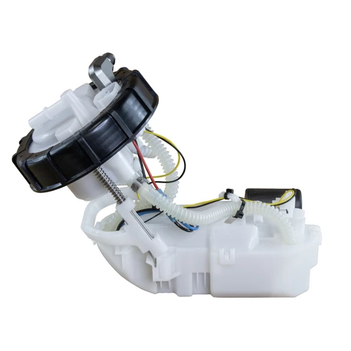 DeatschWerks DW400 fuel pump module for Civic/RSX, angled view showing wiring, hoses and mounting flange