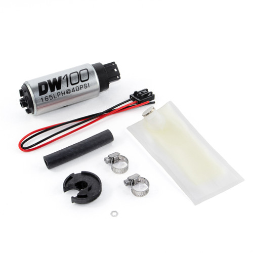 DeatschWerks DW100 165 LPH fuel pump with wiring, filter sock, clamps and mounting kit for Miata