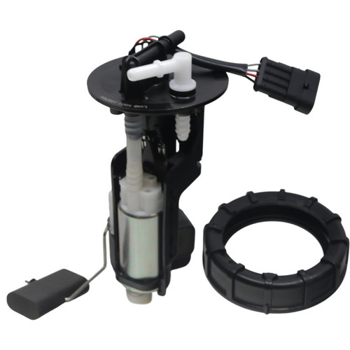 DeatschWerks fuel pump module for Polaris RZR XP Turbo, with sending unit, connector and locking ring shown.