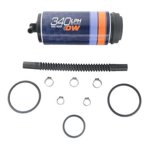 Deatschwerks DW340V 340lph fuel pump with install kit, hose, O-rings and hose clamps, VW/Audi 1.8T