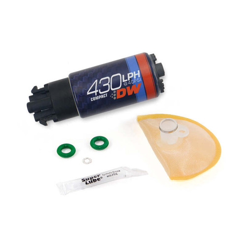 DeatschWerks DW430C 430lph fuel pump kit with fuel filter sock, O-rings, and lube packet