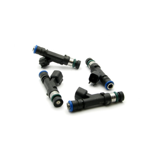 Set of four DeatschWerks 800cc fuel injectors for 10-13 Kia Forte, showing electrical connectors and O-rings