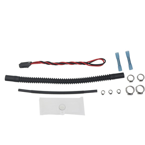 DeatschWerks fuel pump install kit for Harley Electra Glide, wire harness, hoses, clamps, and heat shrink connectors