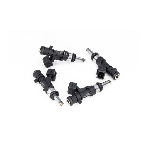 Set of four DeatschWerks 600cc fuel injectors for Dodge Dart 1.4L Turbo, showing electrical connectors and O-rings.