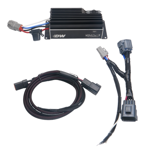 DeatschWerks VB40AX1 voltage booster with black wiring harness and connectors, F-150 kit