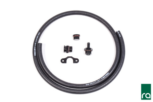 Radium Engineering fuel rail plumbing kit for 94-97 Miata/MX-5, coiled black hose with fittings and clamp bracket