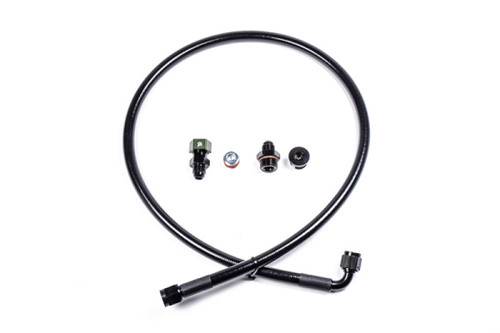 Radium Engineering BMW S54 fuel rail plumbing kit, coiled braided hose with AN fittings and adapters, top view