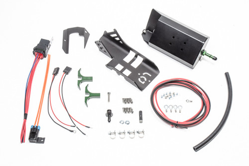 Radium fuel hanger surge tank kit for S14, S15, R33, R34, showing brackets, wiring harness and hardware
