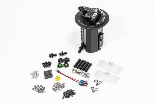 Radium fuel hanger for GR86/BRZ shown from above, with fittings, clamps, filter socks, and wiring included.