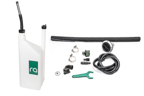 Radium Engineering FCST-X refueling kit, white catch can with fittings, hose, clamps and wrench
