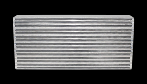 Vibrant air to air intercooler core, front view showing stacked cooling fins, no end tanks or fittings attached