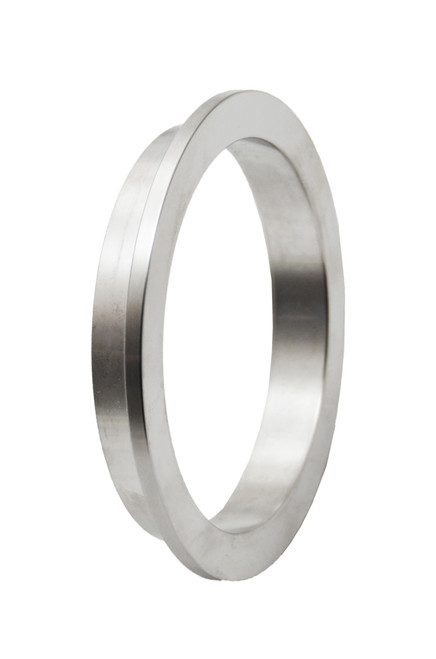 Vibrant T304SS V-Band outlet flange for GT3076R/3582R turbo, angled view showing ring profile and machined edge