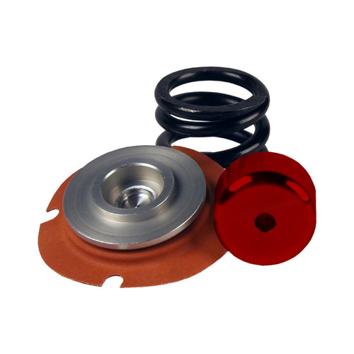 Aeromotive X-1 Series internal conversion kit, .188in seat, showing spring, diaphragm, red cap and metal piston