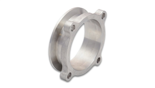 Vibrant 4 bolt flange, 3in round to 3in v-band transition, angled view showing bolt holes and machined ring
