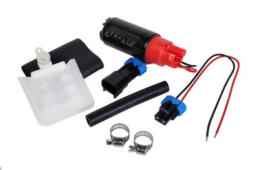 Aeromotive 325 Series Stealth in-tank fuel pump kit with wiring, connectors, hose, filter sock, and clamps