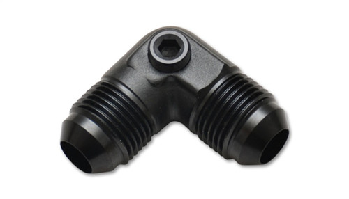 Vibrant -6AN 90 degree union adapter fitting, black anodized, with 1/8in NPT port, both male AN ends visible.