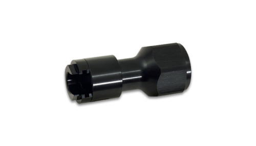 Vibrant black anodized quick disconnect EFI adapter, -6AN ORB to 5/16 push-on, hex nut end shown