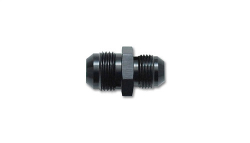 Vibrant black anodized aluminum -8AN to -10AN reducer adapter fitting, side view showing hex body and threaded male ends