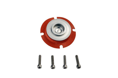Aeromotive EFI Regulator Repair Kit, top view of red diaphragm with center hub and four mounting screws below.