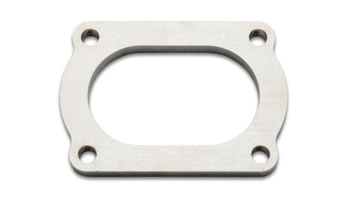 Vibrant T304 SS 4 bolt flange for 3in O.D. oval tubing, flat top view showing oval opening and corner bolt holes