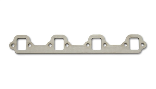 Vibrant T304 SS exhaust manifold flange for Ford 260-351W, 3/8in thick, top view showing four port openings and bolt holes