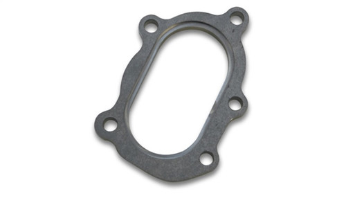 Vibrant GT25R/GT28R turbo discharge flange, oval outlet, 5 bolt, mild steel, top down view showing bolt holes.